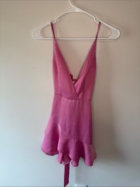 Hello Molly Pink V-Neck Ruffle-Hem Slip Dress